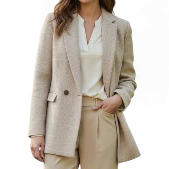 Ann Taylor Jackets & Blazers - Ann Taylor Tweed Blazer Suit Jacket NEW Double Breasted Womens 4 Beige Tan